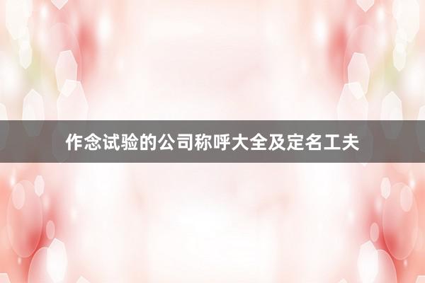作念试验的公司称呼大全及定名工夫